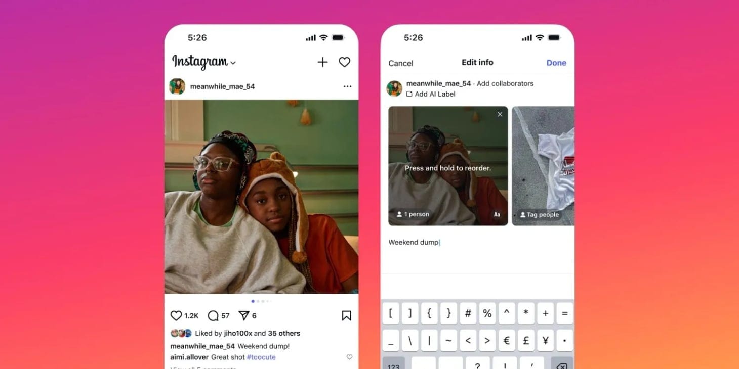 Instagram permite reordenar carruseles sin perder métricas