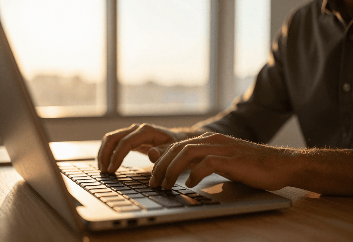 A software engineer or tech professional engaged in high-level creative coding and system architecture in a modern, premium workspace.