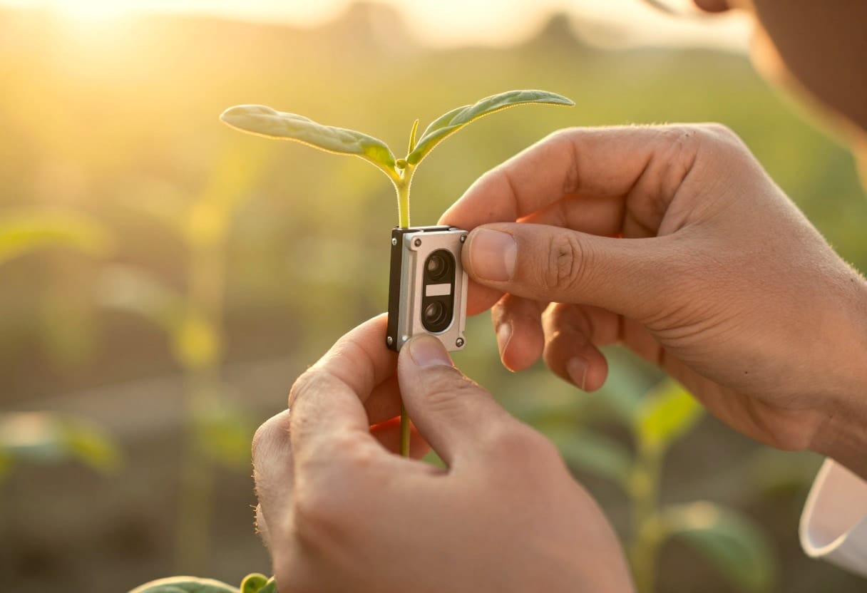A professional researcher or agricultural innovator engaging in the hands-on craft of smart farming and AI development.